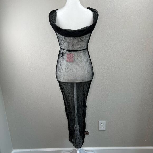 PrettyLittleThing Black Sheer Crush Cowl Neck Swim Cover Maxi Beach Dress 0 NWT - Picture 12 of 12